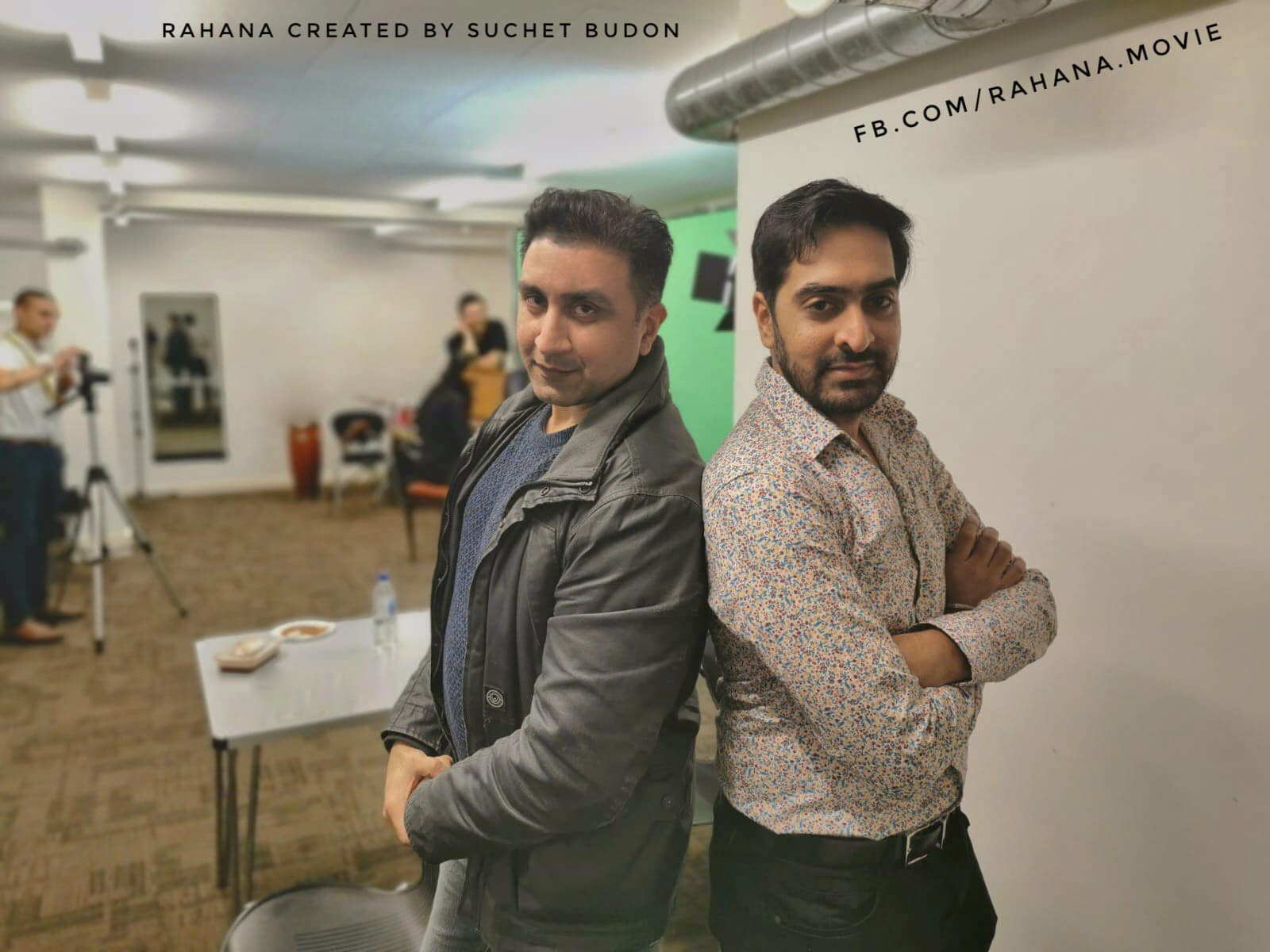 Actors Fraz Awan and Shaid Parvaz at a blue-scree studio shoot for Rahana